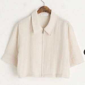 OLIVE Women’s Crop Zip Up Top Linen One Size